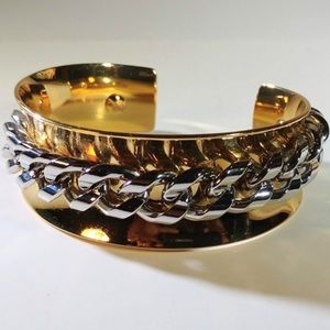 CUFF BRACELET CHAIN LINK DESIGN GOLD SILVER TONE